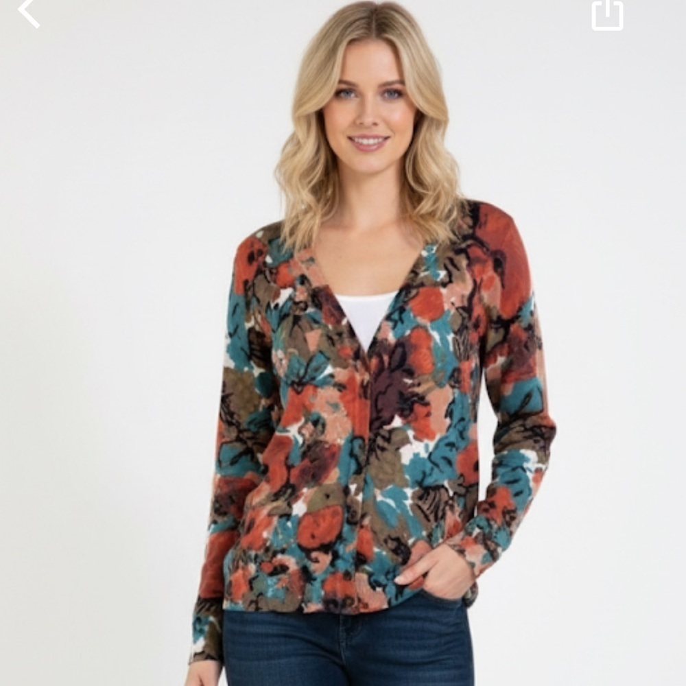 TALBOTS abstract print knit cardigan sweater size xsmall
